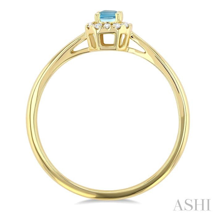 5x3 MM Octagonal Shape Aquamarine and 1/20 Ctw Single Cut Diamond Halo Semi-Precious Ring in 14K Yellow Gold 5x3 MM Octagonal Shape Aquamarine and 1/20 Ctw Single Cut Diamond Halo Semi-Precious Ring in 14K Yellow Gold