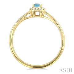 5x3 MM Octagonal Shape Aquamarine and 1/20 Ctw Single Cut Diamond Halo Semi-Precious Ring in 14K Yellow Gold 5x3 MM Octagonal Shape Aquamarine and 1/20 Ctw Single Cut Diamond Halo Semi-Precious Ring in 14K Yellow Gold