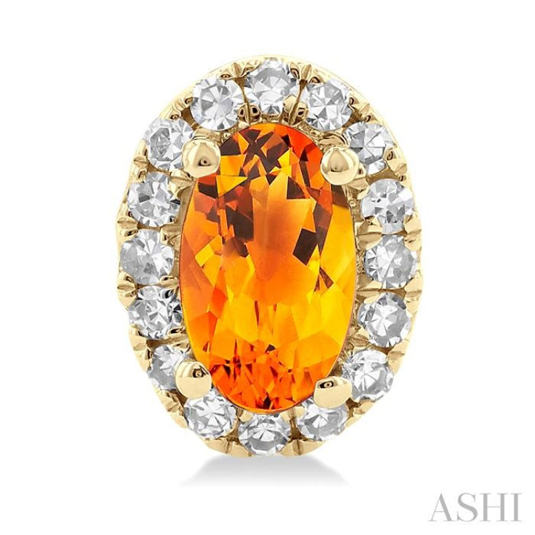 5x3 MM Oval Shape Citrine and 1/8 Ctw Single Cut Diamond Halo Semi-Precious Stud Earrings in 14K Yellow Gold 5x3 MM Oval Shape Citrine and 1/8 Ctw Single Cut Diamond Halo Semi-Precious Stud Earrings in 14K Yellow Gold