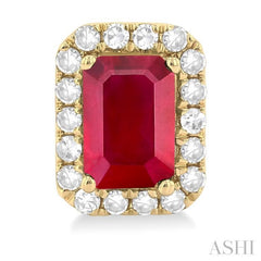6x4 MM Octagonal Shape Ruby and 1/4 Ctw Round Cut Diamond Halo Precious Stud Earrings in 14K Yellow Gold 6x4 MM Octagonal Shape Ruby and 1/4 Ctw Round Cut Diamond Halo Precious Stud Earrings in 14K Yellow Gold