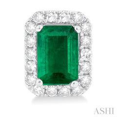 6x4 MM Octagonal Shape Emerald and 1/4 Ctw Round Cut Diamond Halo Precious Stud Earrings in 10K White Gold 6x4 MM Octagonal Shape Emerald and 1/4 Ctw Round Cut Diamond Halo Precious Stud Earrings in 10K White Gold