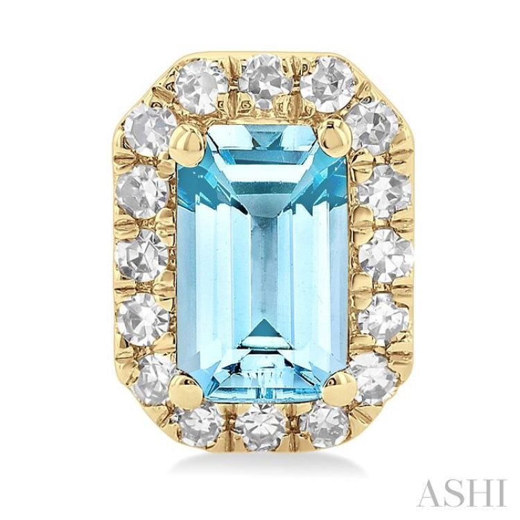 5x3 MM Octagonal Shape Aquamarine and 1/8 Ctw Single Cut Diamond Halo Semi-Precious Stud Earrings in 14K Yellow Gold 5x3 MM Octagonal Shape Aquamarine and 1/8 Ctw Single Cut Diamond Halo Semi-Precious Stud Earrings in 14K Yellow Gold