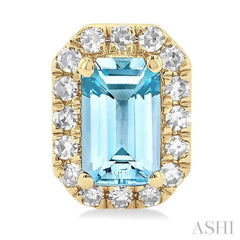 5x3 MM Octagonal Shape Aquamarine and 1/8 Ctw Single Cut Diamond Halo Semi-Precious Stud Earrings in 14K Yellow Gold 5x3 MM Octagonal Shape Aquamarine and 1/8 Ctw Single Cut Diamond Halo Semi-Precious Stud Earrings in 14K Yellow Gold