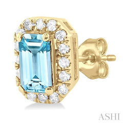 5x3 MM Octagonal Shape Aquamarine and 1/8 Ctw Single Cut Diamond Halo Semi-Precious Stud Earrings in 14K Yellow Gold 5x3 MM Octagonal Shape Aquamarine and 1/8 Ctw Single Cut Diamond Halo Semi-Precious Stud Earrings in 14K Yellow Gold