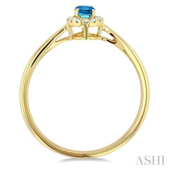 5x3 MM Oval Shape Blue Topaz and 1/20 Ctw Single Cut Diamond Halo Semi-Precious Ring in 14K Yellow Gold 5x3 MM Oval Shape Blue Topaz and 1/20 Ctw Single Cut Diamond Halo Semi-Precious Ring in 14K Yellow Gold