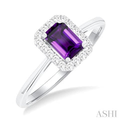 6x4 MM Octagonal Shape Amethyst and 1/6 Ctw Round Cut Diamond Halo Semi-Precious Ring in 14K White Gold 6x4 MM Octagonal Shape Amethyst and 1/6 Ctw Round Cut Diamond Halo Semi-Precious Ring in 14K White Gold