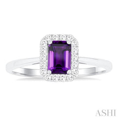 6x4 MM Octagonal Shape Amethyst and 1/6 Ctw Round Cut Diamond Halo Semi-Precious Ring in 14K White Gold 6x4 MM Octagonal Shape Amethyst and 1/6 Ctw Round Cut Diamond Halo Semi-Precious Ring in 14K White Gold