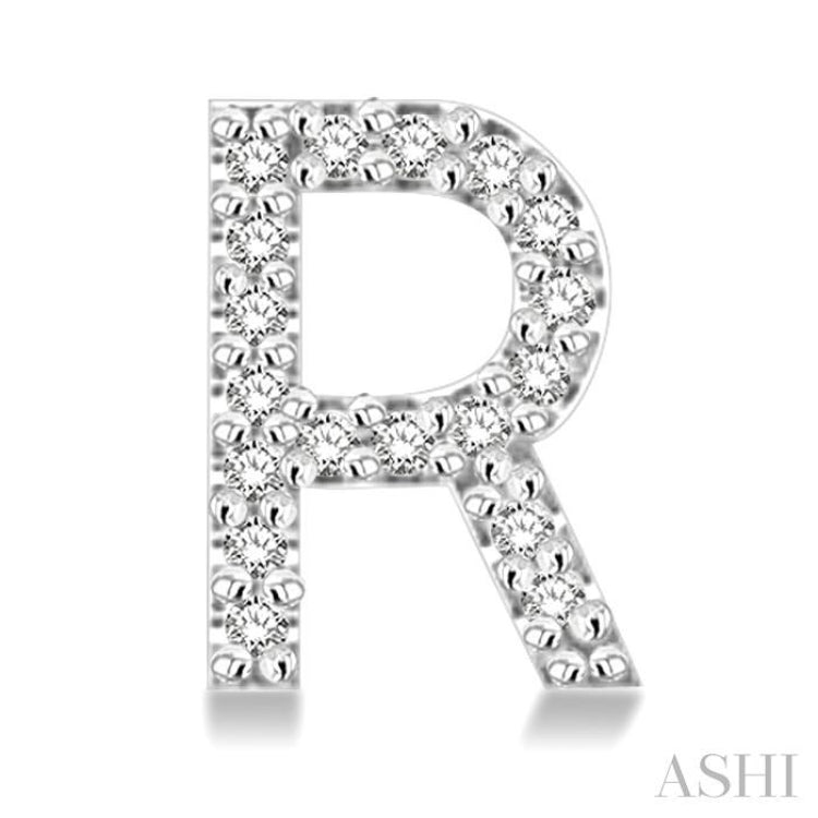 1/10 Ctw Initial 'R' Round Cut Diamond Earrings in 10K White Gold 1/10 Ctw Initial 'R' Round Cut Diamond Earrings in 10K White Gold