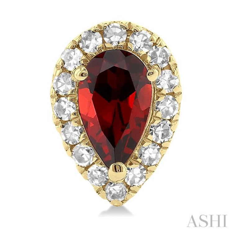 5x3 MM Pear Shape Garnet and 1/8 Ctw Single Cut Diamond Halo Semi-Precious Stud Earrings in 10K Yellow Gold 5x3 MM Pear Shape Garnet and 1/8 Ctw Single Cut Diamond Halo Semi-Precious Stud Earrings in 10K Yellow Gold