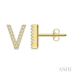 1/10 Ctw Initial 'V' Round Cut Diamond Earrings in 10K Yellow Gold 1/10 Ctw Initial 'V' Round Cut Diamond Earrings in 10K Yellow Gold