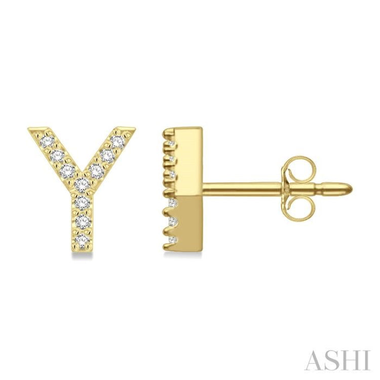 1/10 Ctw Initial 'Y' Round Cut Diamond Earrings in 10K Yellow Gold 1/10 Ctw Initial 'Y' Round Cut Diamond Earrings in 10K Yellow Gold