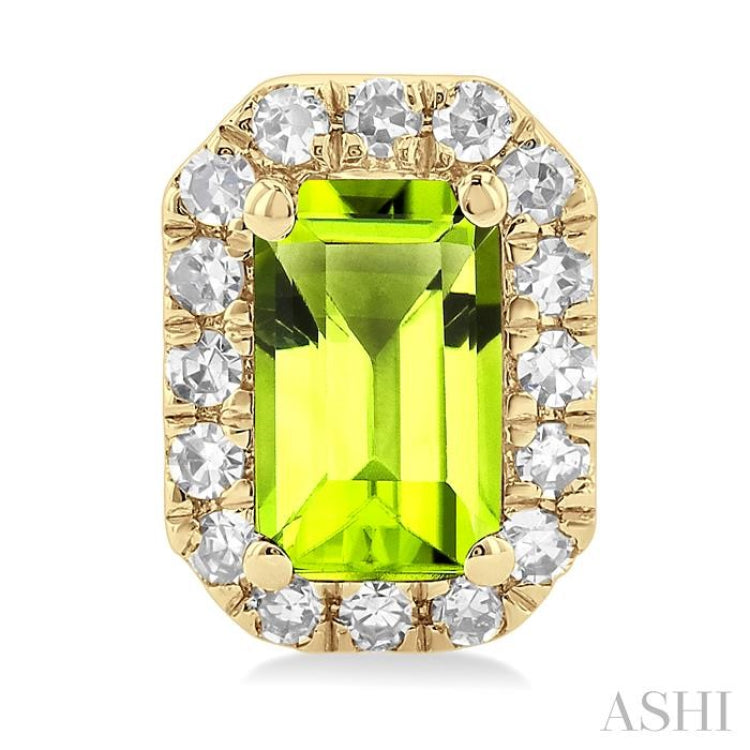 5x3 MM Octagonal Shape Peridot and 1/8 Ctw Single Cut Diamond Halo Semi-Precious Stud Earrings in 14K Yellow Gold 5x3 MM Octagonal Shape Peridot and 1/8 Ctw Single Cut Diamond Halo Semi-Precious Stud Earrings in 14K Yellow Gold