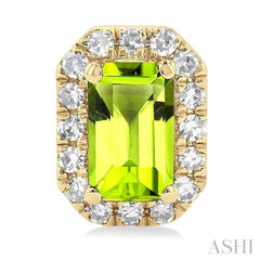 5x3 MM Octagonal Shape Peridot and 1/8 Ctw Single Cut Diamond Halo Semi-Precious Stud Earrings in 14K Yellow Gold 5x3 MM Octagonal Shape Peridot and 1/8 Ctw Single Cut Diamond Halo Semi-Precious Stud Earrings in 14K Yellow Gold