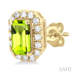 5x3 MM Octagonal Shape Peridot and 1/8 Ctw Single Cut Diamond Halo Semi-Precious Stud Earrings in 14K Yellow Gold 5x3 MM Octagonal Shape Peridot and 1/8 Ctw Single Cut Diamond Halo Semi-Precious Stud Earrings in 14K Yellow Gold
