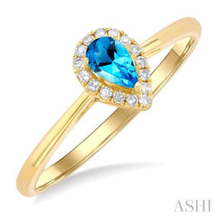 5x3 MM Pear Shape Blue Topaz and 1/20 Ctw Single Cut Diamond Halo Semi-Precious Ring in 10K Yellow Gold 5x3 MM Pear Shape Blue Topaz and 1/20 Ctw Single Cut Diamond Halo Semi-Precious Ring in 10K Yellow Gold
