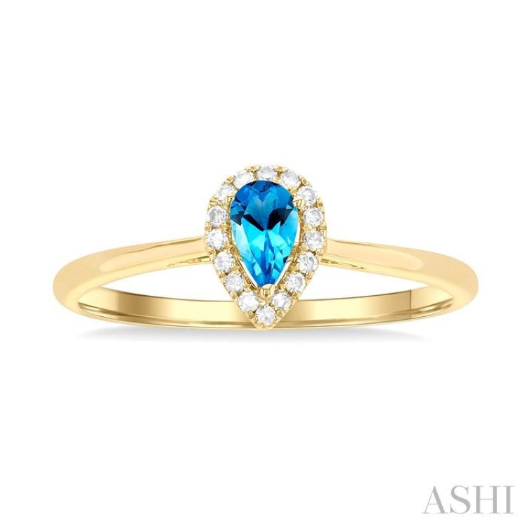 5x3 MM Pear Shape Blue Topaz and 1/20 Ctw Single Cut Diamond Halo Semi-Precious Ring in 10K Yellow Gold 5x3 MM Pear Shape Blue Topaz and 1/20 Ctw Single Cut Diamond Halo Semi-Precious Ring in 10K Yellow Gold