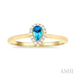 5x3 MM Pear Shape Blue Topaz and 1/20 Ctw Single Cut Diamond Halo Semi-Precious Ring in 10K Yellow Gold 5x3 MM Pear Shape Blue Topaz and 1/20 Ctw Single Cut Diamond Halo Semi-Precious Ring in 10K Yellow Gold