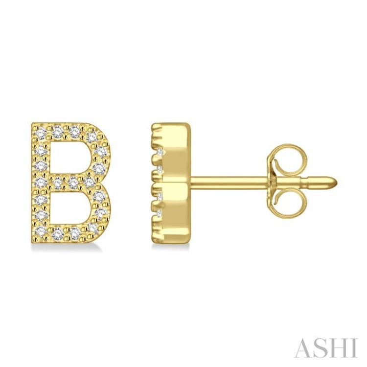 1/8 Ctw Initial 'B' Round Cut Diamond Earrings in 10K Yellow Gold 1/8 Ctw Initial 'B' Round Cut Diamond Earrings in 10K Yellow Gold