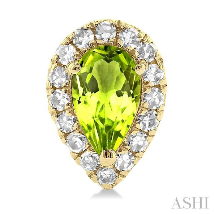 5x3 MM Pear Shape Peridot and 1/8 Ctw Single Cut Diamond Halo Semi-Precious Stud Earrings in 14K Yellow Gold 5x3 MM Pear Shape Peridot and 1/8 Ctw Single Cut Diamond Halo Semi-Precious Stud Earrings in 14K Yellow Gold