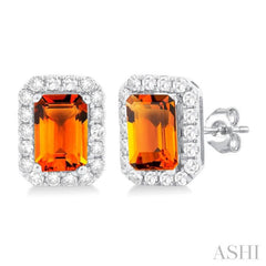 6x4 MM Octagonal Shape Citrine and 1/4 Ctw Round Cut Diamond Halo Semi-Precious Stud Earrings in 10K White Gold 6x4 MM Octagonal Shape Citrine and 1/4 Ctw Round Cut Diamond Halo Semi-Precious Stud Earrings in 10K White Gold