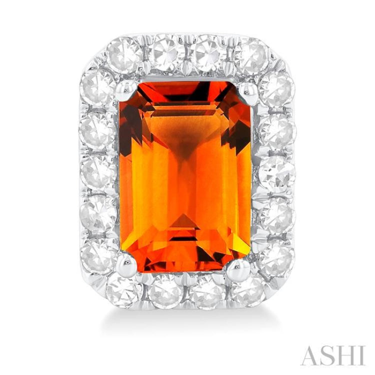6x4 MM Octagonal Shape Citrine and 1/4 Ctw Round Cut Diamond Halo Semi-Precious Stud Earrings in 10K White Gold 6x4 MM Octagonal Shape Citrine and 1/4 Ctw Round Cut Diamond Halo Semi-Precious Stud Earrings in 10K White Gold