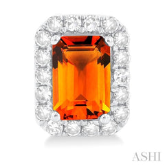 6x4 MM Octagonal Shape Citrine and 1/4 Ctw Round Cut Diamond Halo Semi-Precious Stud Earrings in 10K White Gold 6x4 MM Octagonal Shape Citrine and 1/4 Ctw Round Cut Diamond Halo Semi-Precious Stud Earrings in 10K White Gold