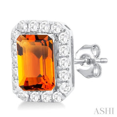 6x4 MM Octagonal Shape Citrine and 1/4 Ctw Round Cut Diamond Halo Semi-Precious Stud Earrings in 10K White Gold 6x4 MM Octagonal Shape Citrine and 1/4 Ctw Round Cut Diamond Halo Semi-Precious Stud Earrings in 10K White Gold