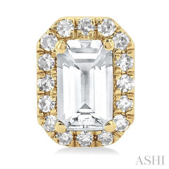 5x3 MM Octagonal Shape White Topaz and 1/8 Ctw Single Cut Diamond Halo Semi-Precious Stud Earrings in 10K Yellow Gold 5x3 MM Octagonal Shape White Topaz and 1/8 Ctw Single Cut Diamond Halo Semi-Precious Stud Earrings in 10K Yellow Gold