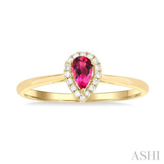 5x3 MM Pear Shape Pink Tourmaline and 1/20 Ctw Single Cut Diamond Halo Semi-Precious Ring in 14K Yellow Gold 5x3 MM Pear Shape Pink Tourmaline and 1/20 Ctw Single Cut Diamond Halo Semi-Precious Ring in 14K Yellow Gold