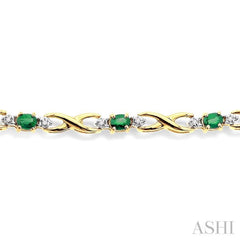 4x3 MM Oval Cut Emerald and 1/10 Ctw Single Cut Diamond Bracelet in 14K Yellow Gold 4x3 MM Oval Cut Emerald and 1/10 Ctw Single Cut Diamond Bracelet in 14K Yellow Gold