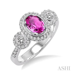 7x5 MM Oval Cut Pink Sapphire and 1/2 Ctw Round Cut Diamond Precious Ring in 14K White Gold 7x5 MM Oval Cut Pink Sapphire and 1/2 Ctw Round Cut Diamond Precious Ring in 14K White Gold