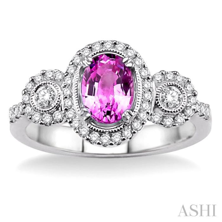 7x5 MM Oval Cut Pink Sapphire and 1/2 Ctw Round Cut Diamond Precious Ring in 14K White Gold 7x5 MM Oval Cut Pink Sapphire and 1/2 Ctw Round Cut Diamond Precious Ring in 14K White Gold