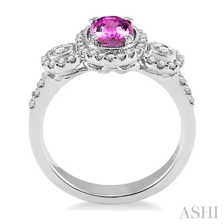 7x5 MM Oval Cut Pink Sapphire and 1/2 Ctw Round Cut Diamond Precious Ring in 14K White Gold 7x5 MM Oval Cut Pink Sapphire and 1/2 Ctw Round Cut Diamond Precious Ring in 14K White Gold