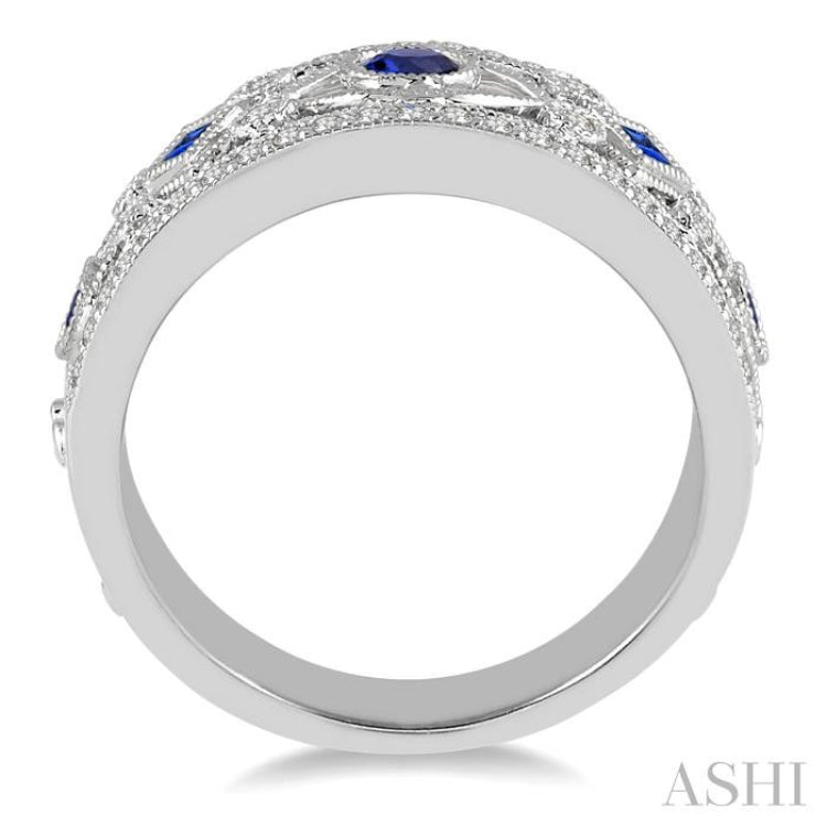 1/3 Ctw Round Cut Diamond and Princess & Round Cut Sapphire Precious Band in 14K White Gold 1/3 Ctw Round Cut Diamond and Princess & Round Cut Sapphire Precious Band in 14K White Gold