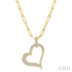 1/2 Ctw Reclined Heart Round Cut Diamond Pendant With Chain in 14K Yellow Gold 1/2 Ctw Reclined Heart Round Cut Diamond Pendant With Chain in 14K Yellow Gold