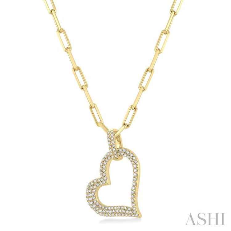 1/2 Ctw Reclined Heart Round Cut Diamond Pendant With Chain in 14K Yellow Gold 1/2 Ctw Reclined Heart Round Cut Diamond Pendant With Chain in 14K Yellow Gold