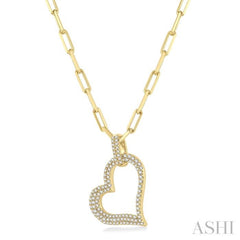 1/2 Ctw Reclined Heart Round Cut Diamond Pendant With Chain in 14K Yellow Gold 1/2 Ctw Reclined Heart Round Cut Diamond Pendant With Chain in 14K Yellow Gold