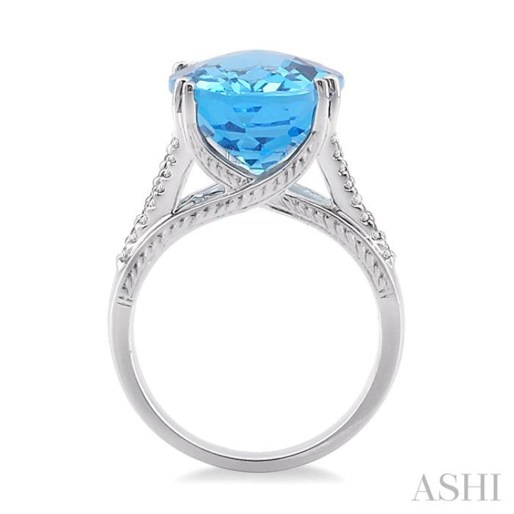 16x12 MM Oval Cut Blue Topaz and 1/4 Ctw Round Cut Diamond Semi-Precious Ring in 14K White Gold 16x12 MM Oval Cut Blue Topaz and 1/4 Ctw Round Cut Diamond Semi-Precious Ring in 14K White Gold