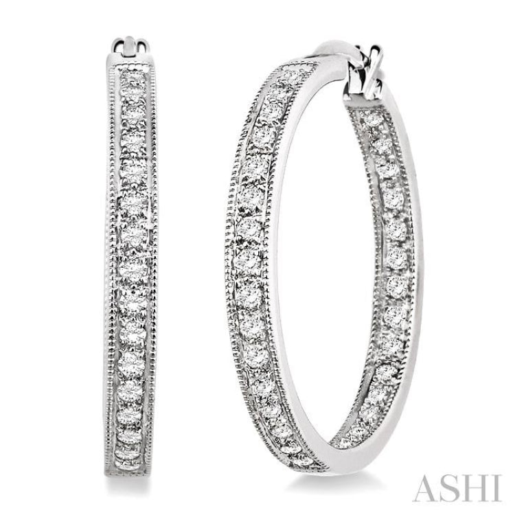 1 Ctw Round Cut Diamond Hoop Earrings in 14K White Gold 1 Ctw Round Cut Diamond Hoop Earrings in 14K White Gold