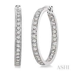 1 Ctw Round Cut Diamond Hoop Earrings in 14K White Gold 1 Ctw Round Cut Diamond Hoop Earrings in 14K White Gold