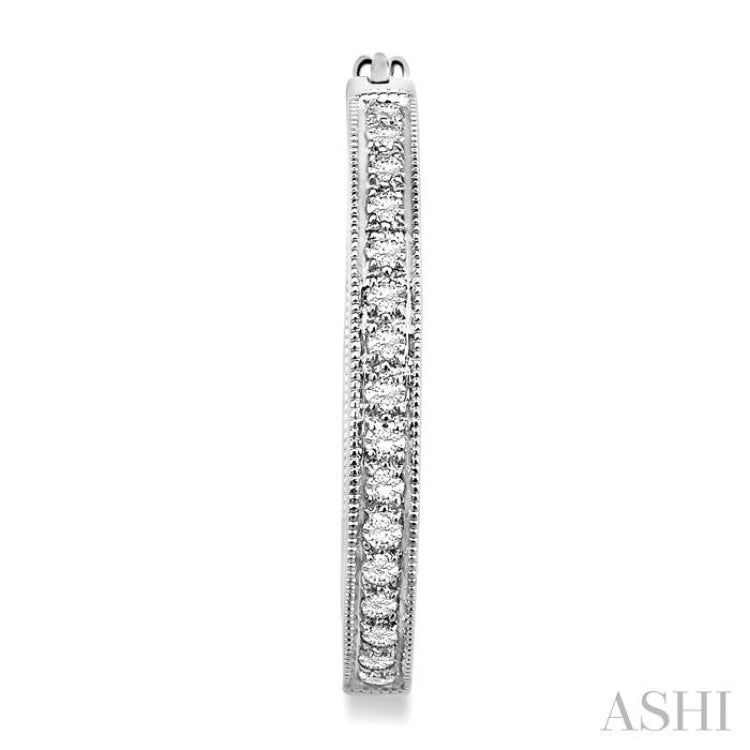 1 Ctw Round Cut Diamond Hoop Earrings in 14K White Gold 1 Ctw Round Cut Diamond Hoop Earrings in 14K White Gold