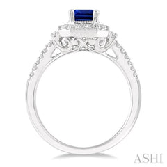 7x5 MM Emerald Shape Sapphire and 1/2 Ctw Round Cut Diamond Precious Ring in 14K White Gold 7x5 MM Emerald Shape Sapphire and 1/2 Ctw Round Cut Diamond Precious Ring in 14K White Gold