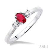 5x3 MM Oval Cut Ruby and 1/20 Ctw Round Cut Diamond Ring in 10K White Gold