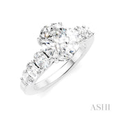 1 Ctw Oval Shape Oval and Round Cut Diamond Semi-Mount Engagement Ring in 14K White Gold
