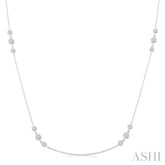 1 Ctw Three Stone Bezel Set Round Cut Diamond Station Necklace in 14K White Gold