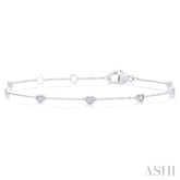 1/10 Ctw Petite Heart Round Cut Diamond Station Bracelet in 10K White Gold