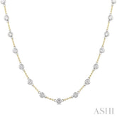 3 Ctw Bezel Set Round Cut Diamond Station Necklace in 14K Yellow and White Gold
