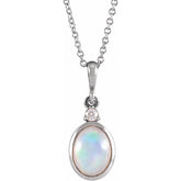 14K White Gold 6x4 mm Natural Ethiopian Opal & .015 CT Natural Diamond 16-18" Necklace