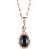 14K Rose Gold 8x6 mm Natural Black Onyx & .03 CT Natural Diamond 16-18" Necklace