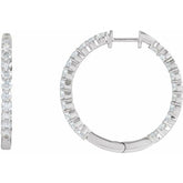 14K White Gold 3 CTW Natural Diamond Inside-Outside Hinged 30 mm Hoop Earrings